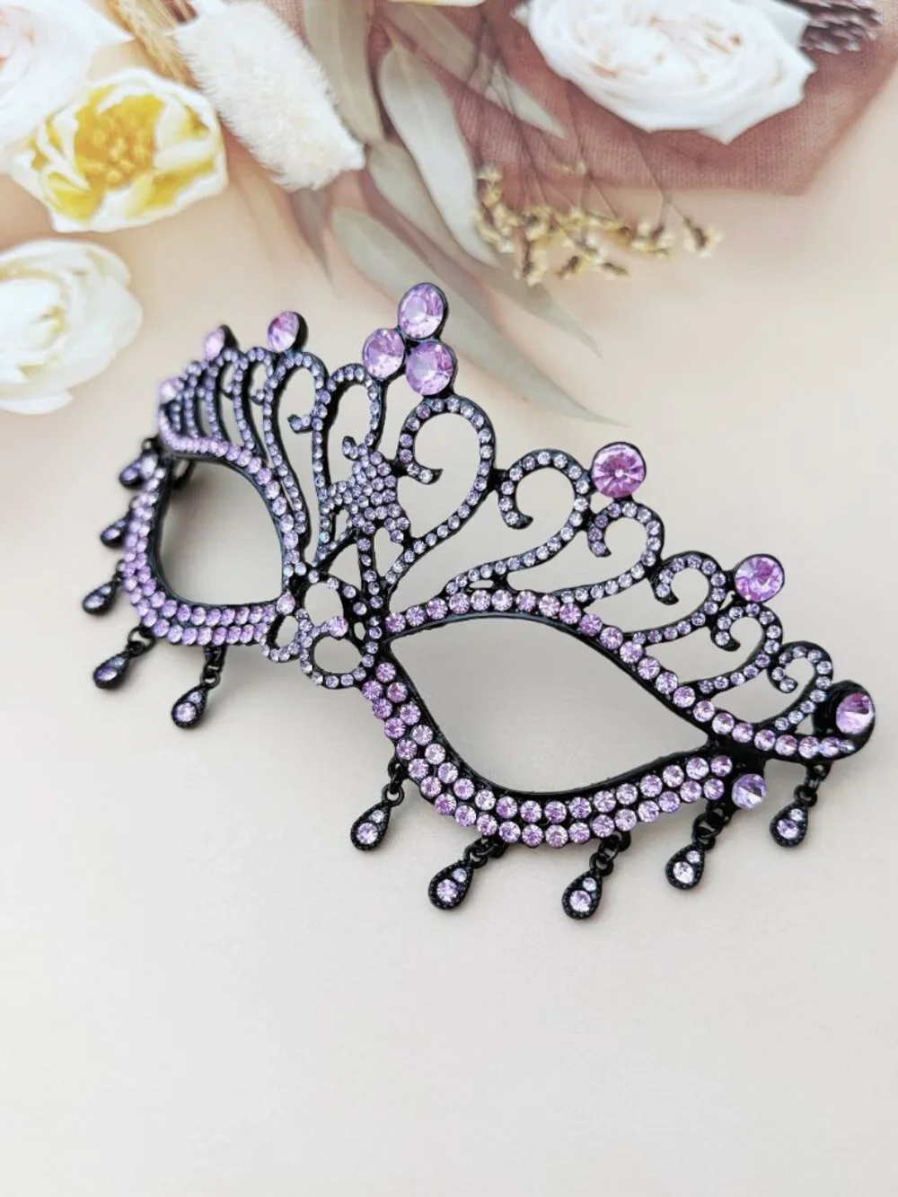 Lavender Masquerade Mask, Crystal Eye Mask, Prom Ball Mask, Mardi Gras Mask